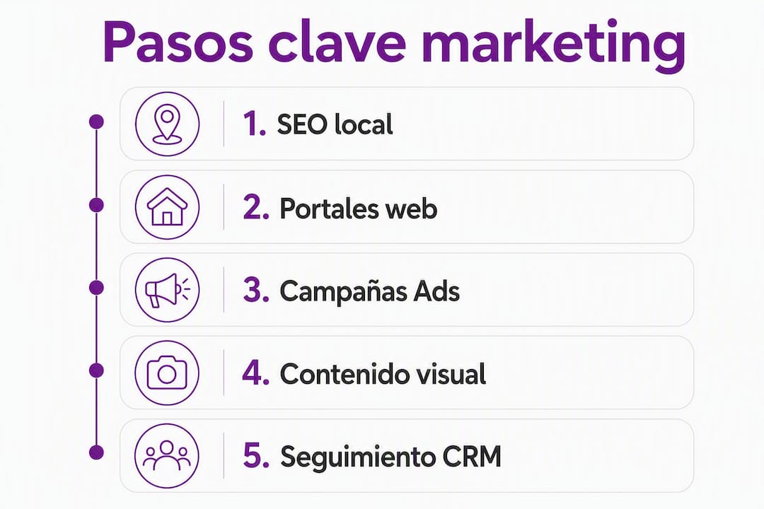Infografía con los pasos esenciales para potenciar tu estrategia de marketing digital en el sector inmobiliario